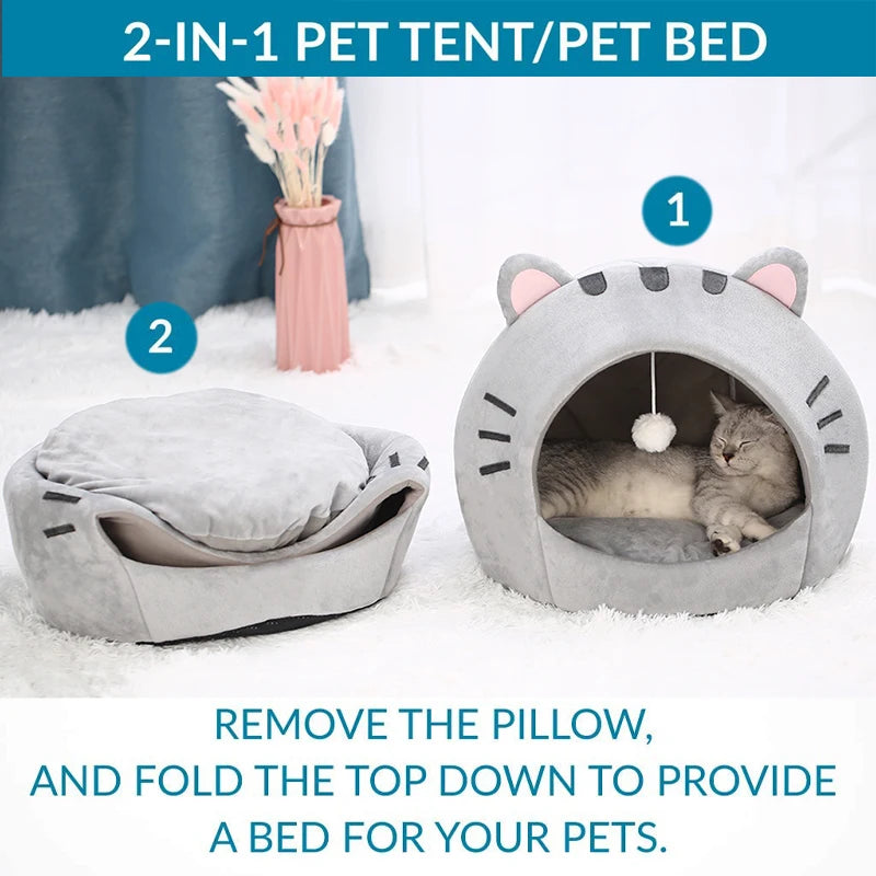 Cozy Grey Cat Bed & Pet House – The Perfect Solution for a Warm, Comfortable Sleep for Cats